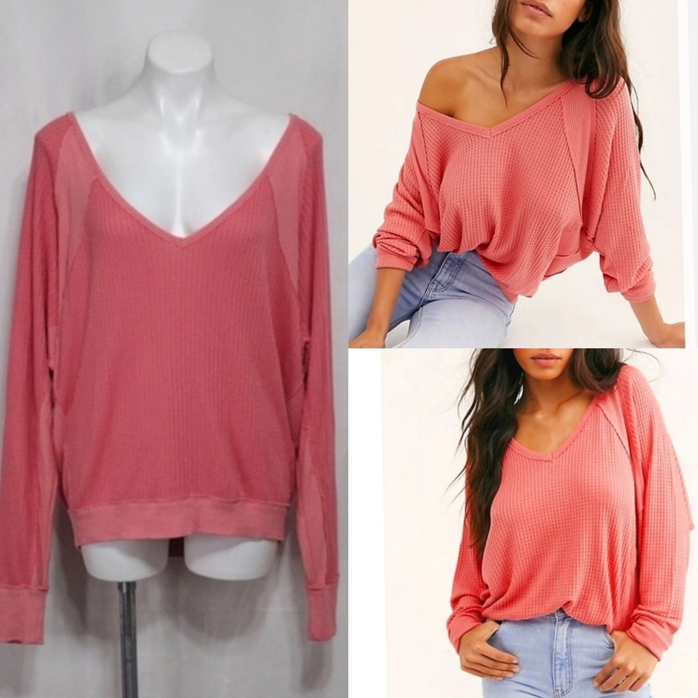 Free People We The Free Slouchy Dolman Sleeve Thermal Top M Off-Shoulder Chic